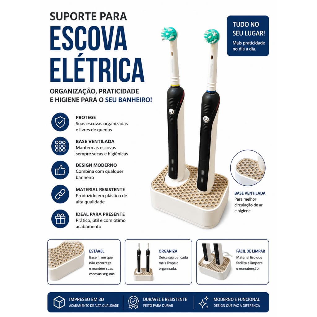 Suporte Organizador para Escovas Elétricas – Organização, Higiene e Elegância para Seu Banheiro!