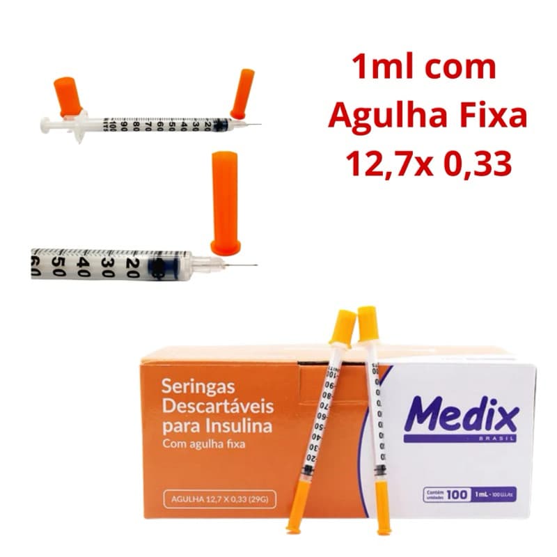 Kit Seringa De Insulina 1ml 12,7x0,33 Medix 29G 100UI