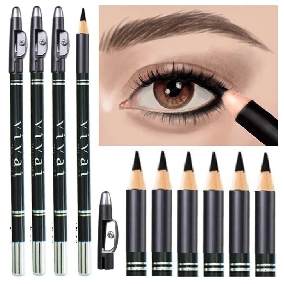 Kit com 2 uni -Lápis de Olho Vivai Preto e Marrom com Apontador Alta Pigmentação Longa Duração