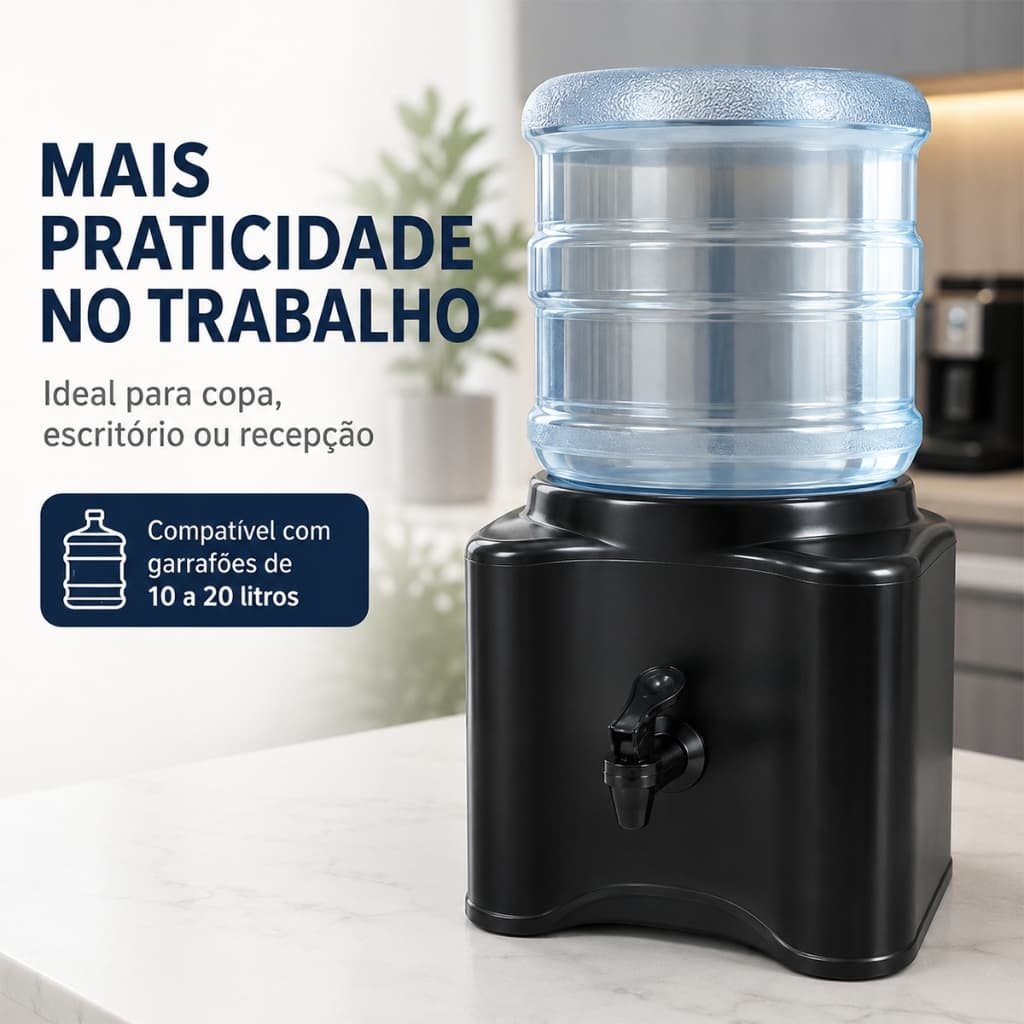 Suporte Para Garrafão Preto Água Com Torneira Manual Base Estável Para Galões 10L 20L  Escritório