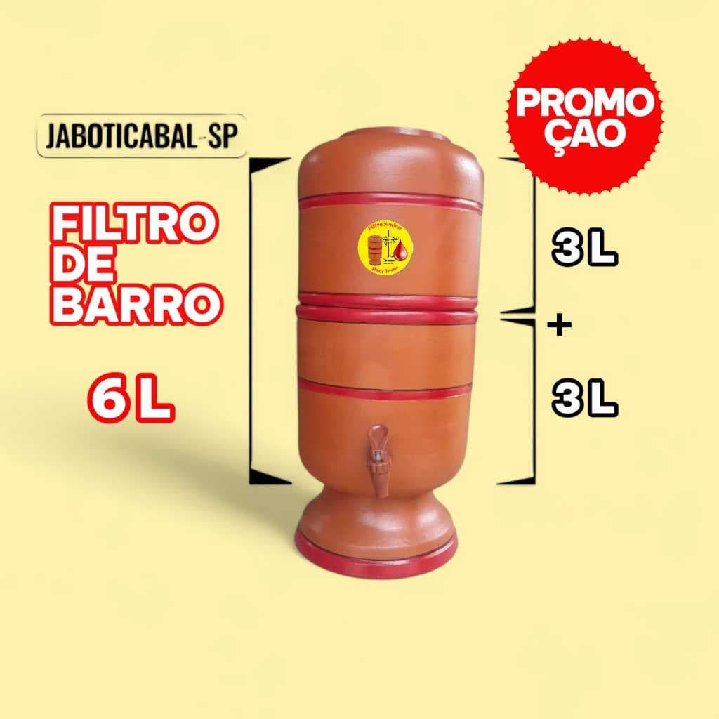 Filtro de Água de Barro 6 litros com Vela de carvão ativado+ Boia + Torneira