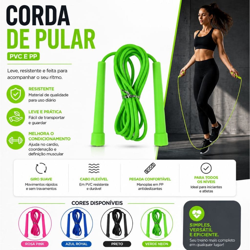 Corda de Pular 2,5m PVC Profissional Fitness Crossfit Cardio Emagrecimento Academia