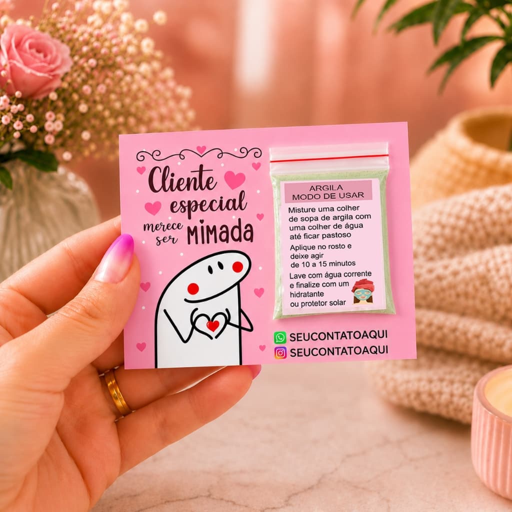 Cartão Mimo Argila Verde Cliente Especial Merece Mimo Agradecimento Fidelidade com seu contato redes