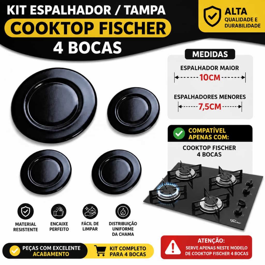 Kit Espalhador Tampa Boca Cooktop Fischer 4 Bocas