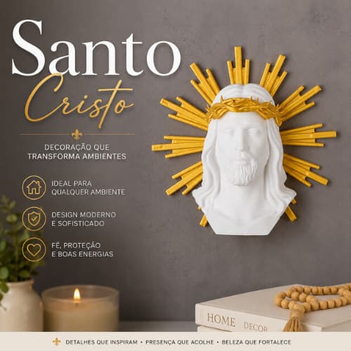 Presente Imagem Santo Cristo Jesus Decoração de Casa Rosto Branco Coroa Amarela