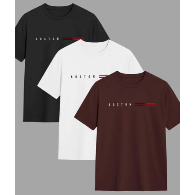 Kit 3 Camisetas Masculinas Boston Camisa blusa 100% Algodão Gola Redonda Varias Cores