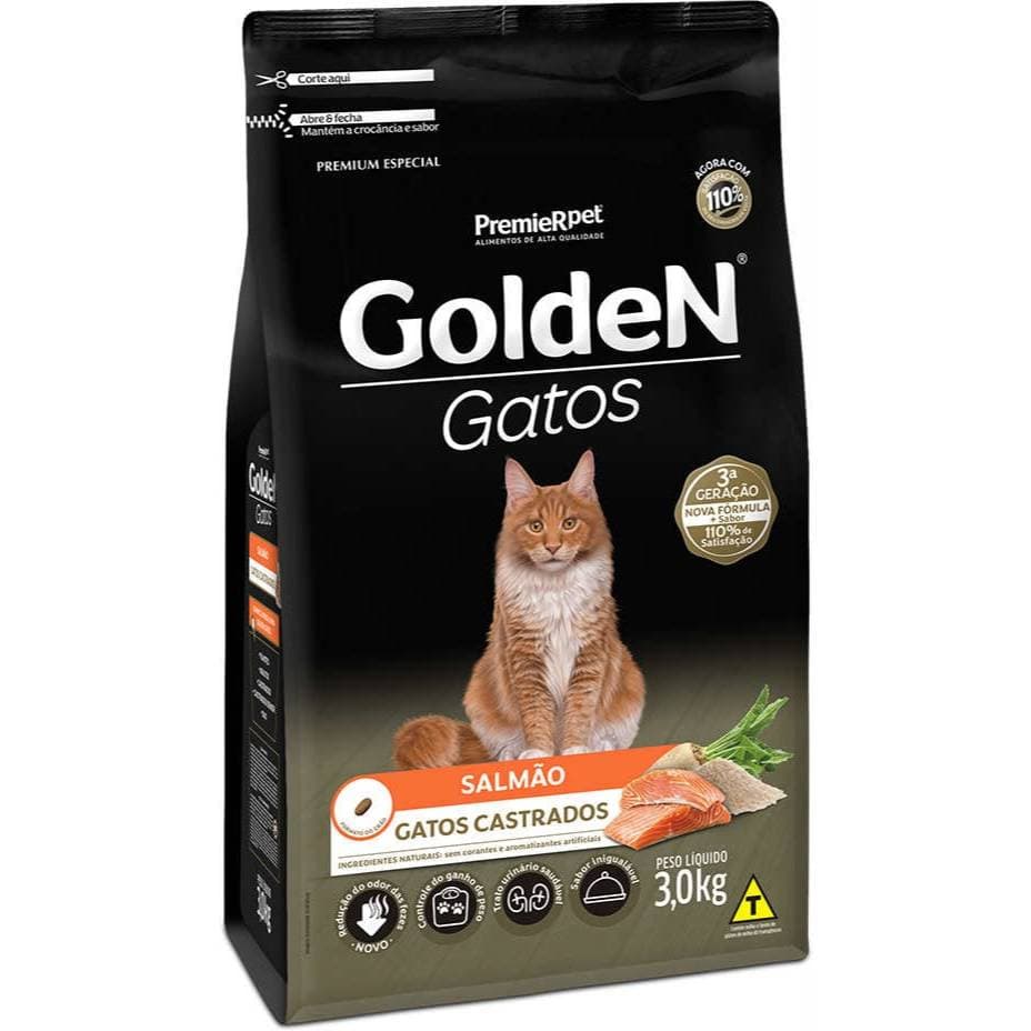 Ração Golden Gatos Adultos Castrados 3kg PremieR Pet Alimento Premium para Gatos Castrados