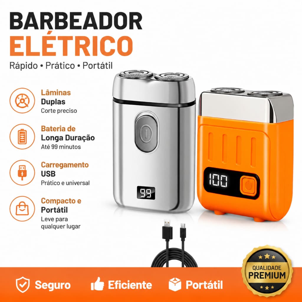 Aparador Elétrico Barba Dupla Lâmina Corta Pêlos Recarregável Impermeável Portátil Uso Doméstico
