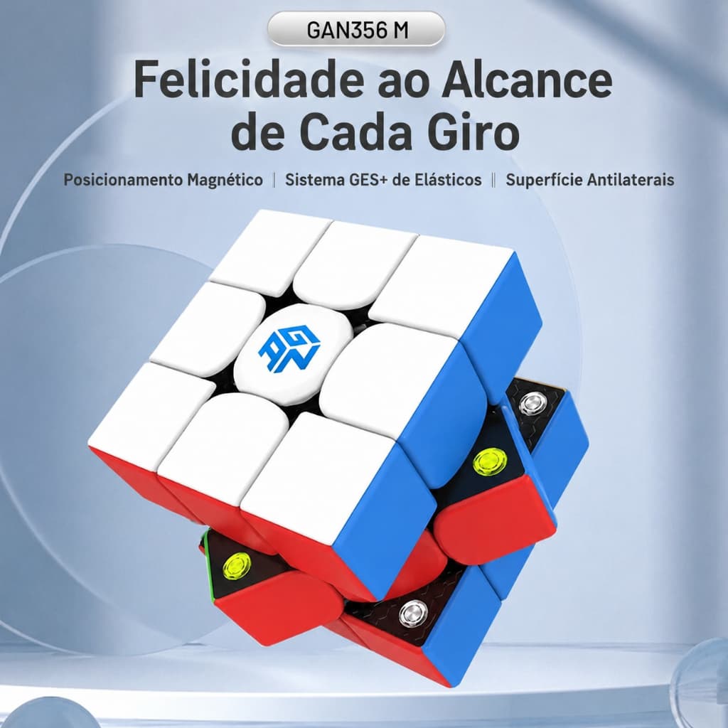 Cubo Mágico Velocidade GAN 356M Magnético 3x3x3, Sistema GES+ Ajustável, Cubo Iniciante e Intermediá