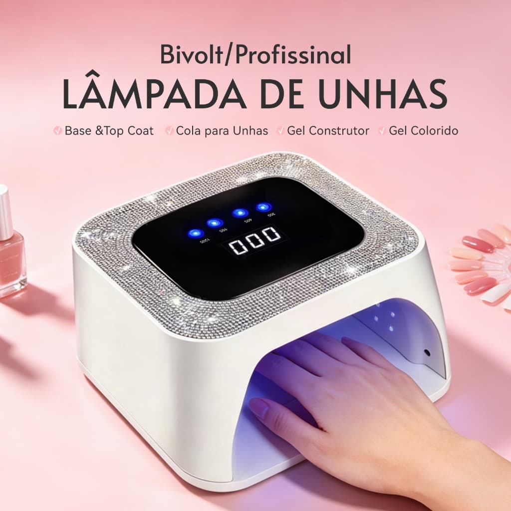 Cabine UV LED Unhas 256W 60LEDs Bivolt Sensor Diamante Secagem Rápida Gel Acrigel Salão e Casa DIY