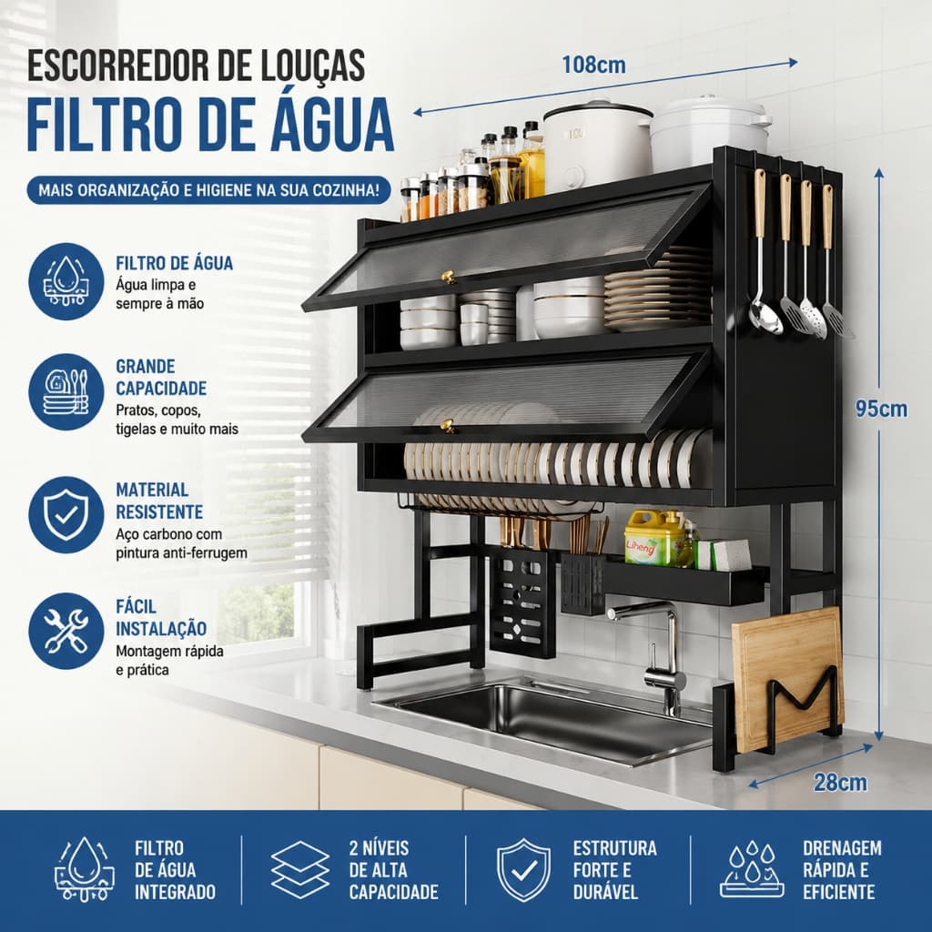 105cm Escorredor De Louça Suspenso Boutique Kitchen Rack Aço Inoxidável Organizador Louça Qualidade Pra Cozinha