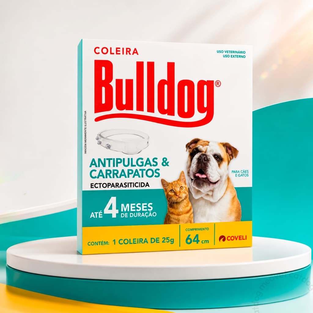 Coleira Antipulgas Carrapatos Bulldog Coveli  Ajustável Para Cães E Gatos 64 Cm