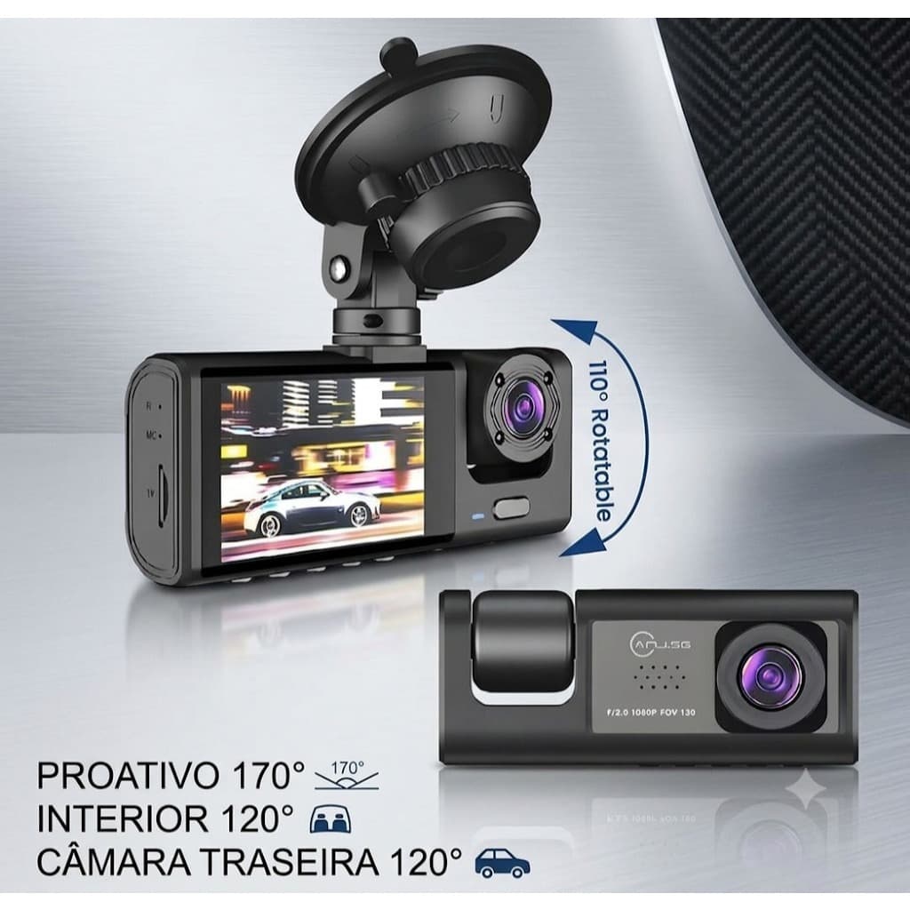 Câmera Veicular Espelho Retrovisor 3 Câmeras  Frontal, Interna e De Ré, Gravação De Imagem e Som Com Wi-Fi Full HD