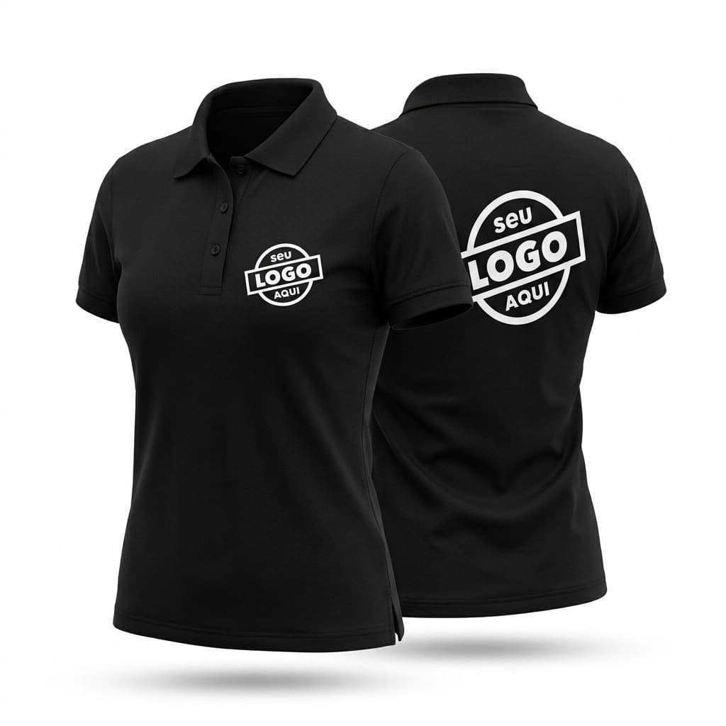 Camisa Feminina Polo Malha Pique Personalizada Logo Peito e Costa