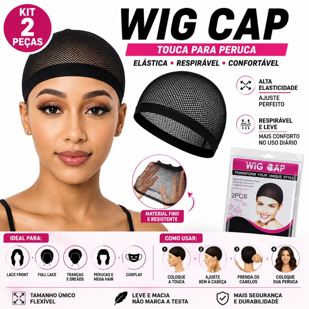 Kit 2 Toucas Wig Cap Elástica Para Peruca Lace Front Full Lace Cor Preto