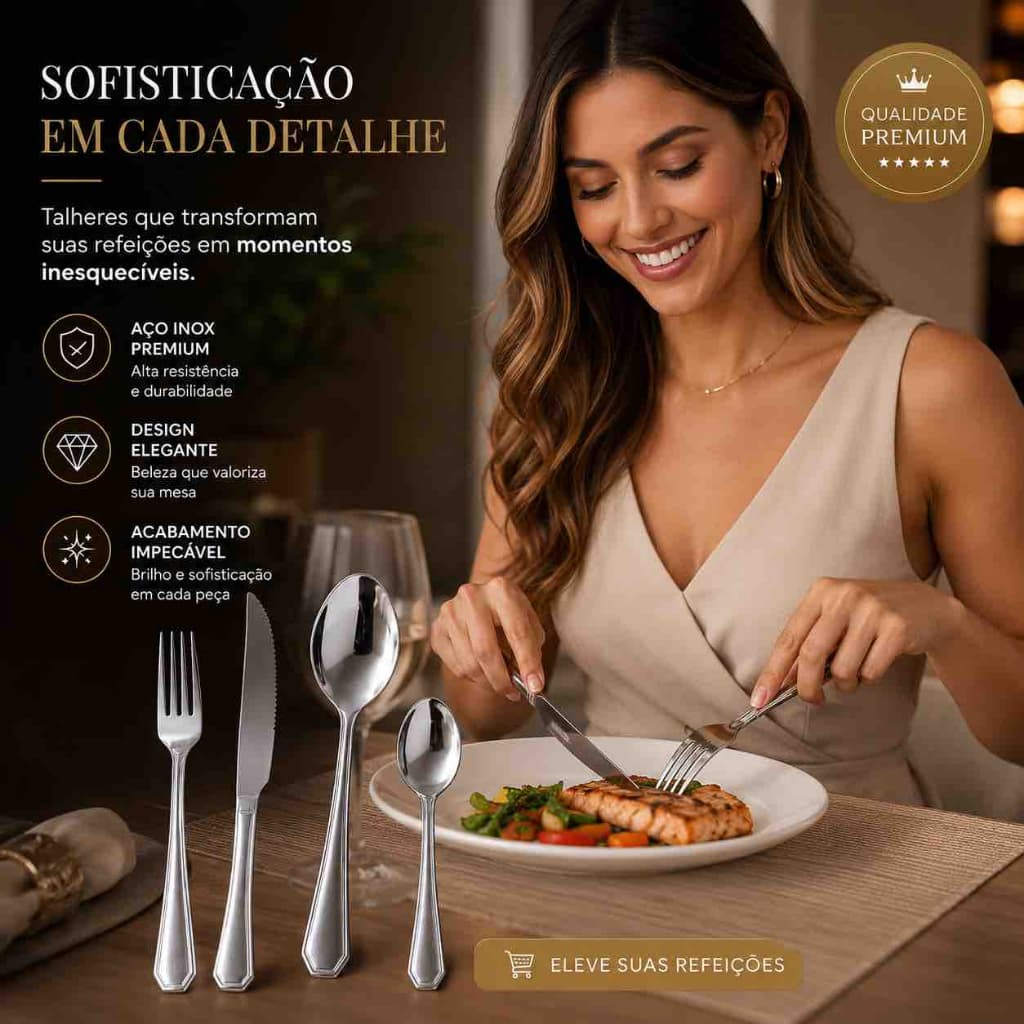 Conjunto Talheres Inox 24 Pecas Com Durabilidade Acabamento Premium Mesa Completa