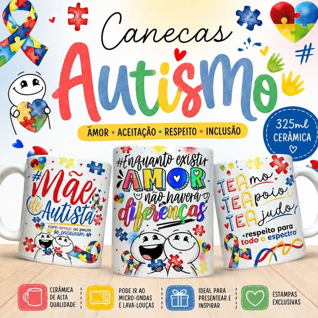 🌈 Canecas Personalizadas – Tema Autismo | Cerâmica 325 ml