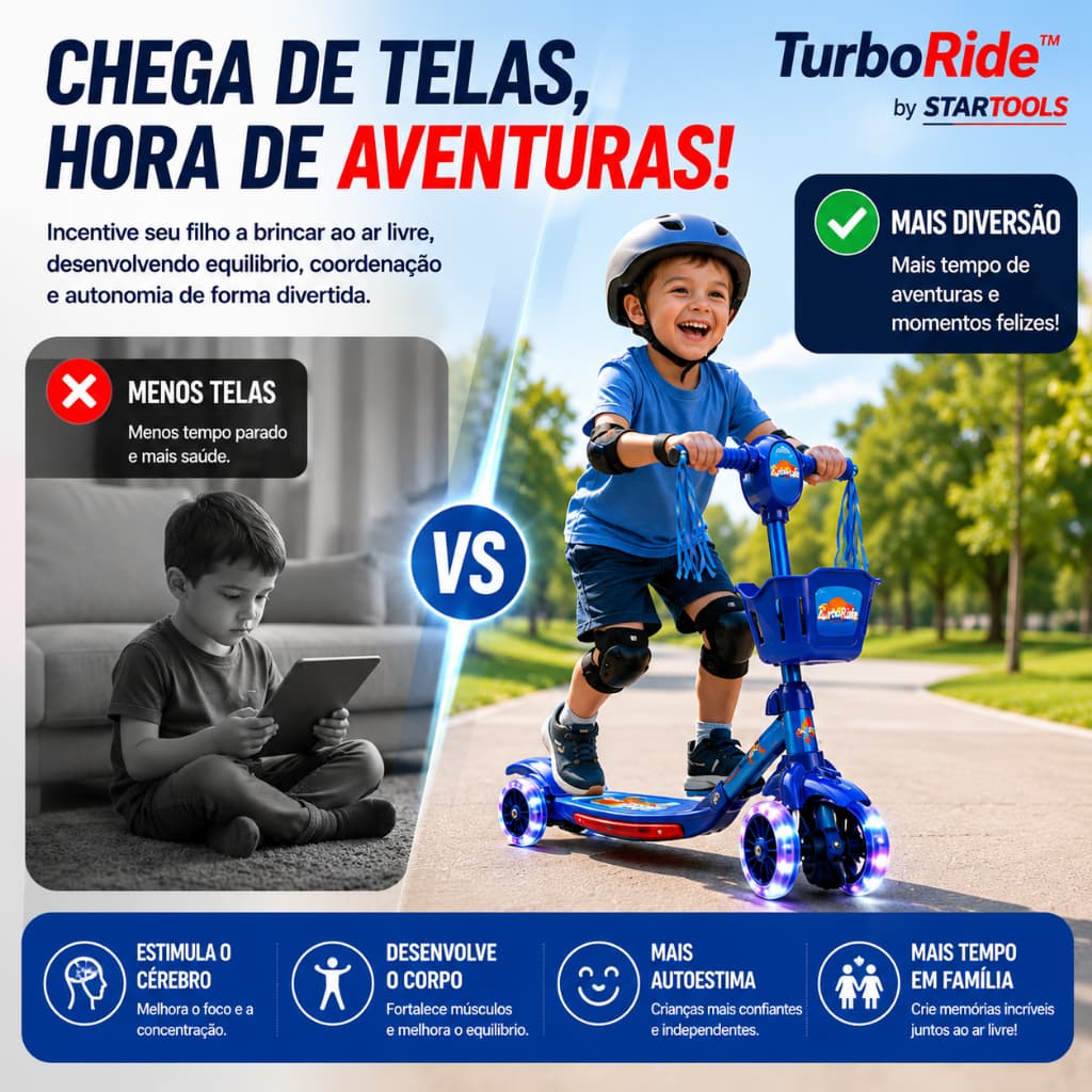 🛴 Patinete Infantil 3 Rodas Dobrável com Luzes e Sons Azul TurboRide™