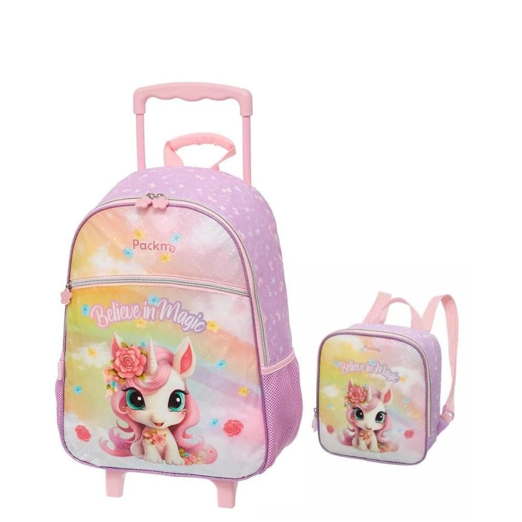 Kit Escolar Pacific Pack Me Magic Unicorn Mochila de Rodinhas + Lancheira Térmica
