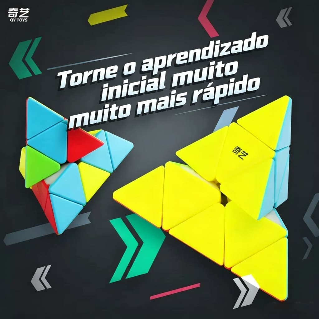Pirâmide Qiyi Qiming S2 Colorida Sem Adesivos, Cubo Educacional Anti-Estresse para Crianças e Iniciantes, Fácil de Resol