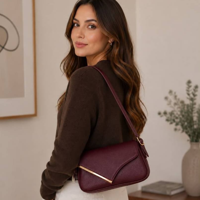 Bolsa Feminina de Ombro Elegante com Detalhe Metálico Dourado Compacta, Moderna e Versátil