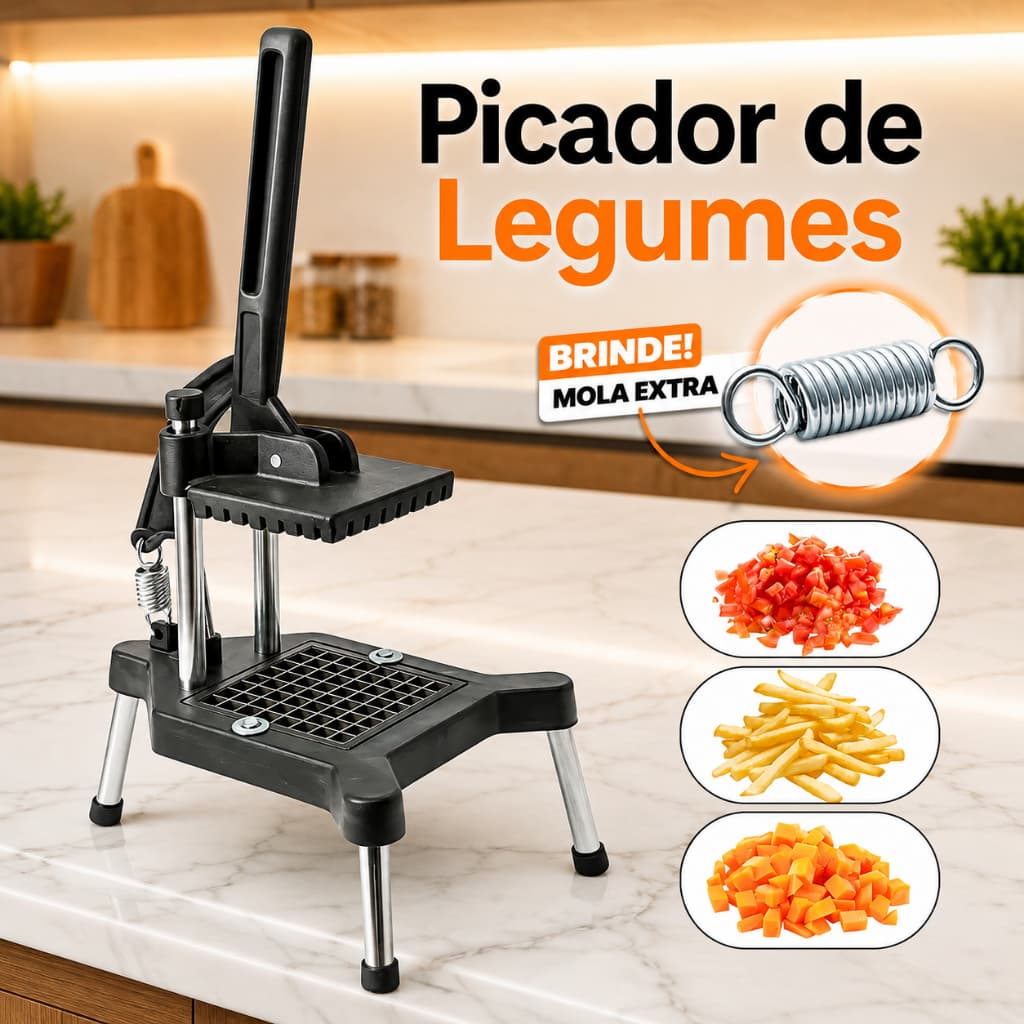 Picador de Legumes Manual Profissional Cortador de Batata Frita Inox Reforçado Alta Resistência
