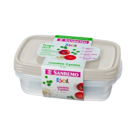 Kit 3 Potes 1,8L Retangular Plástico Hermético Sanremo