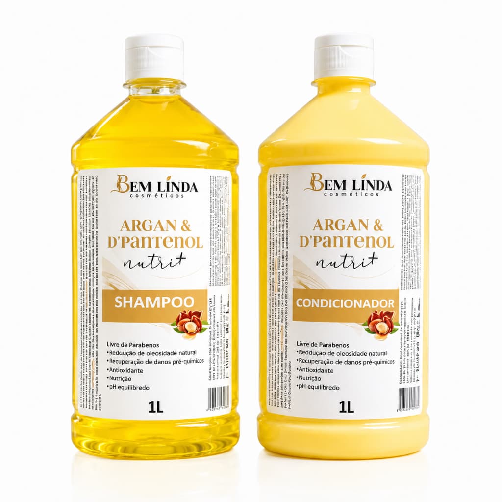Kit Shampoo e Condicionador Argan + D'Pantenol 1 Litro | Hidratação, Nutrição, Brilho e Reparação dos Fios