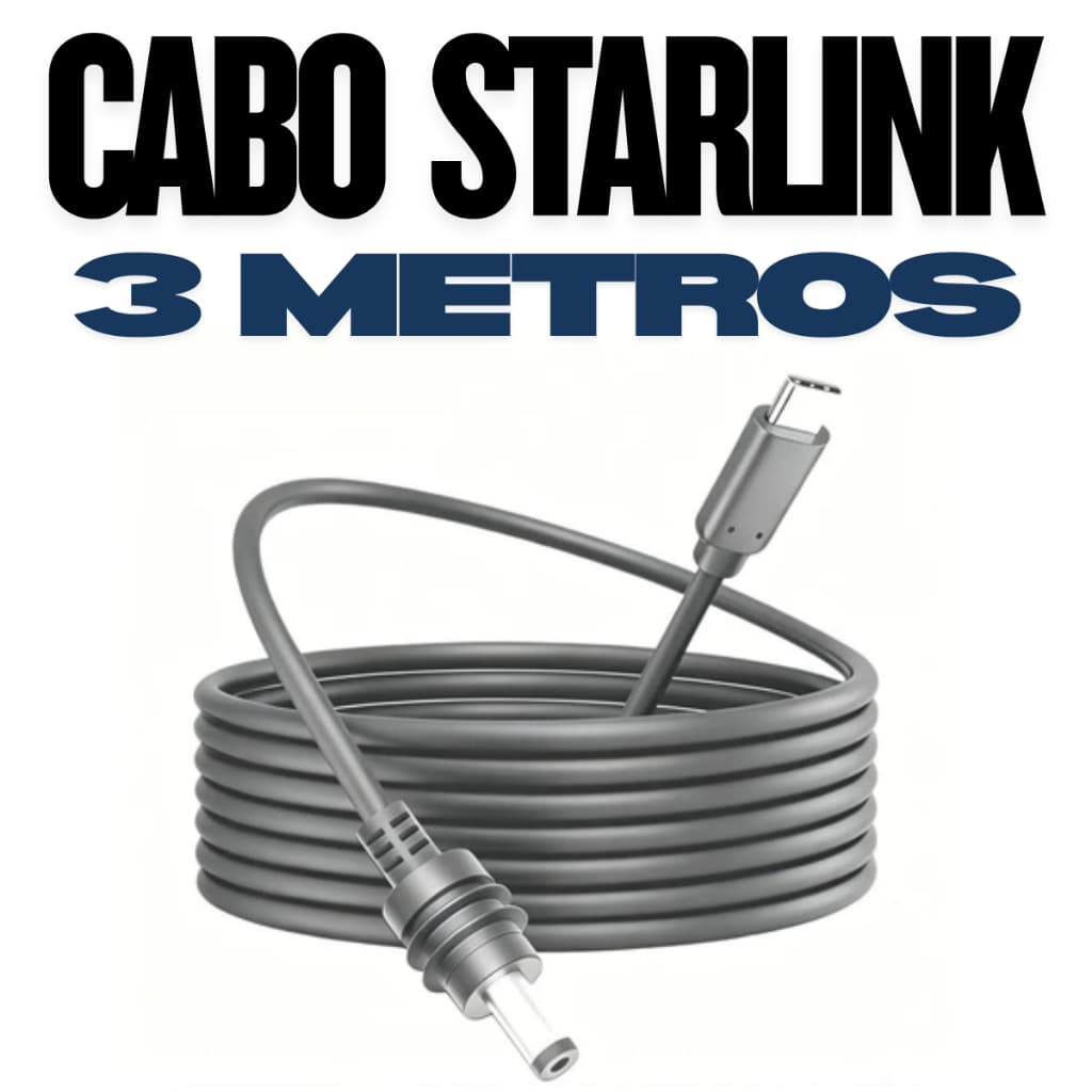 Cabo Para Starlink Mini Usb-c Tipo C Veicular PD 3 Metros 100W À Prova Dágua