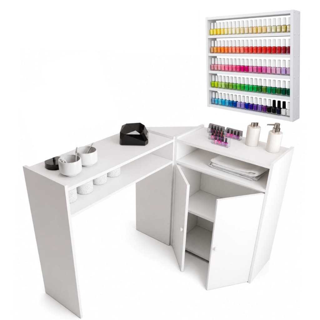 Mesa Manicure Em L Mesinha Decoração Escrivaninha Salão + Esmalteira Grande Completa Kit Em MDP/MDF