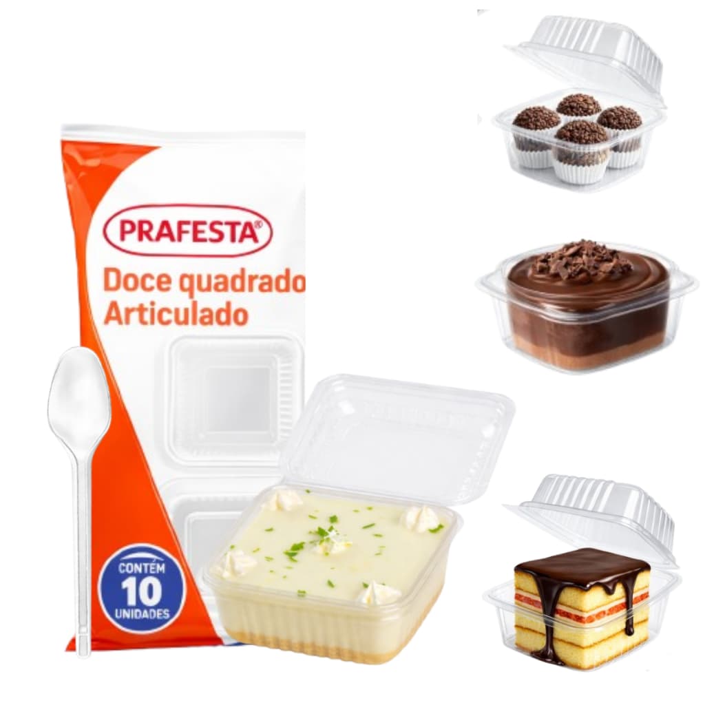 50 Potes Quadrados Articulados + 50 Colheres Sobremesa  Doces, Sobremesas Descartáveis Doces Brigadeiros