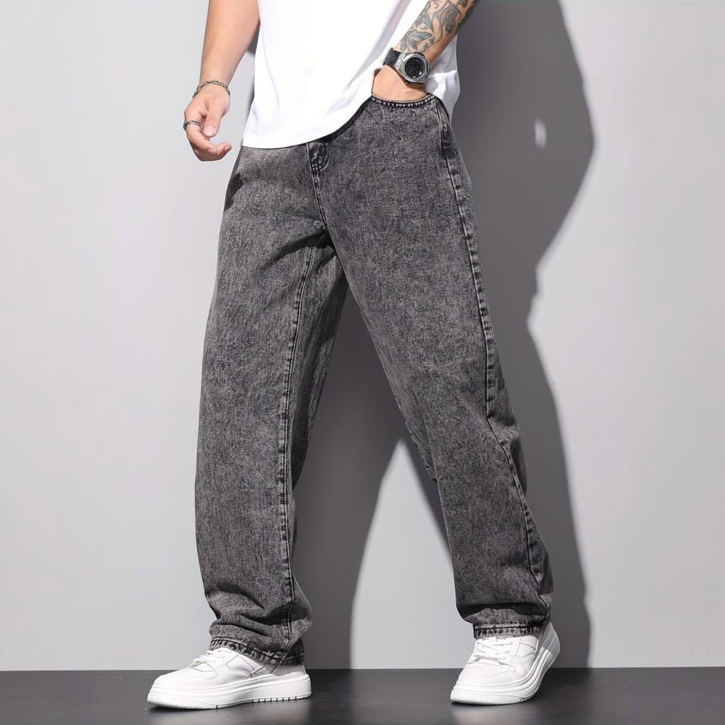 Calça balão Noli Baggy Jeans Masculino Estilo Casual Com Corte Largo e Tecido Denim Qualidade Superior, Bag, Balão