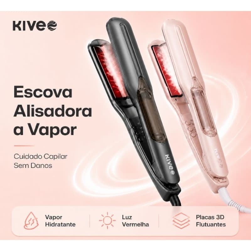 Escova Alisadora a Vapor 3 em 1 | Alisa, Hidrata e Elimina o Frizz