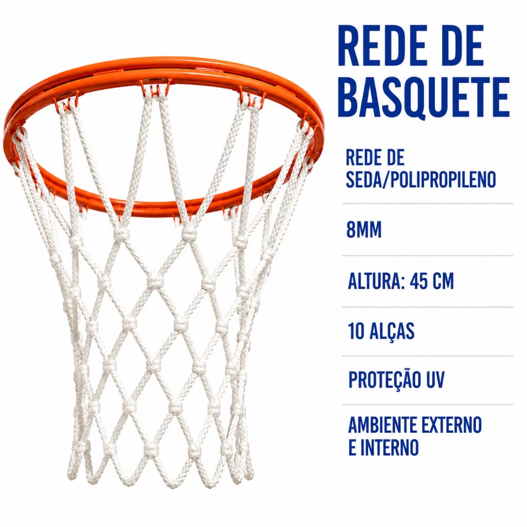 PAR DE REDE PARA ARO DE BASQUETE  8MM FIO DE SEDA (ARO NÃO INCLUSO)
