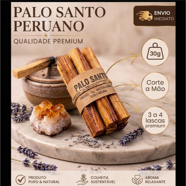 Palo Santo  Incenso peruano  100% Natural  Vegano  Limpeza energ Madeira Sagrada/ Pau Santo Legítimo