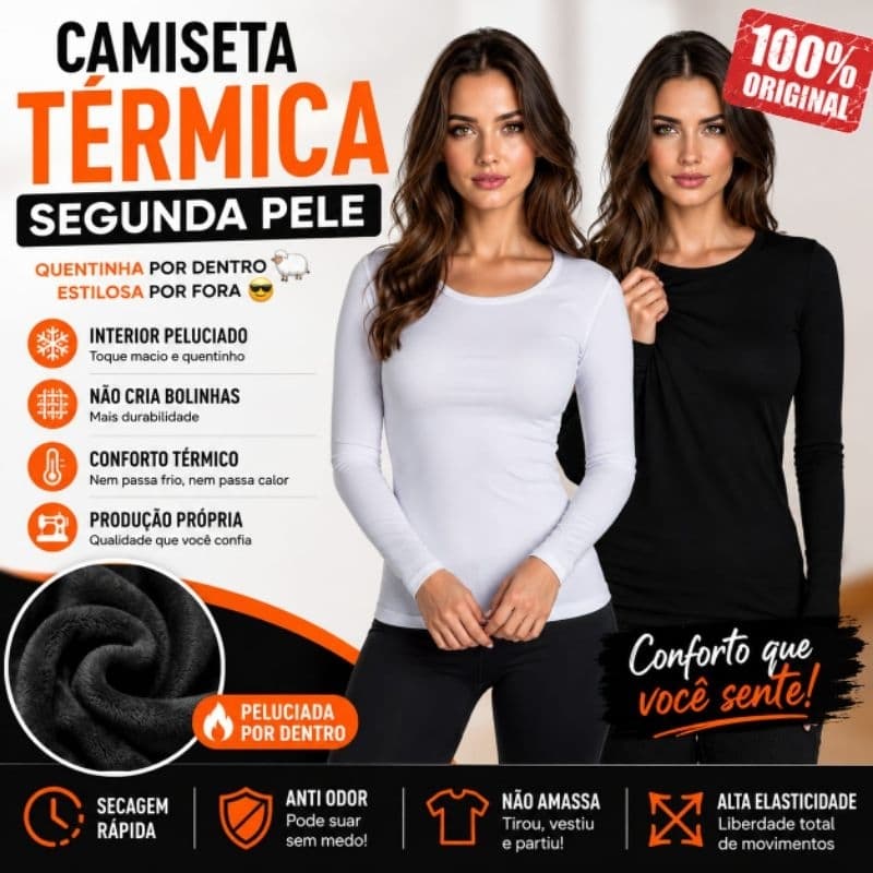 Blusa Camiseta Térmica Feminina Proteção UV Manga Longa Segunda Pele Blusa Branca