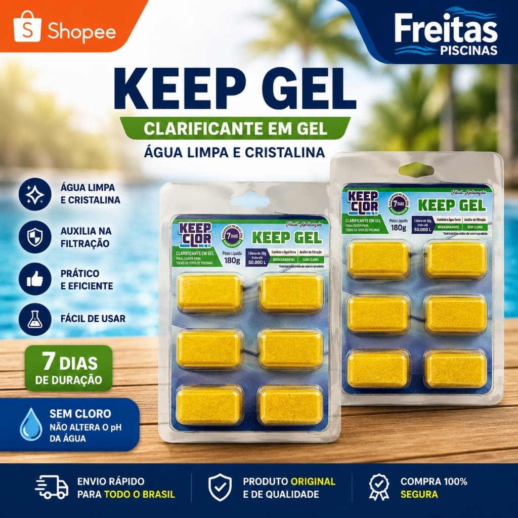 Kit 2 Unidades Keep Gel Clarificante em Gel 180g | Água Cristalina para Piscinas | Sem Cloro