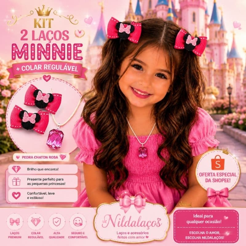 kit3 peças, 1 par laços da minnie rosa xuxinha com aplique eva.