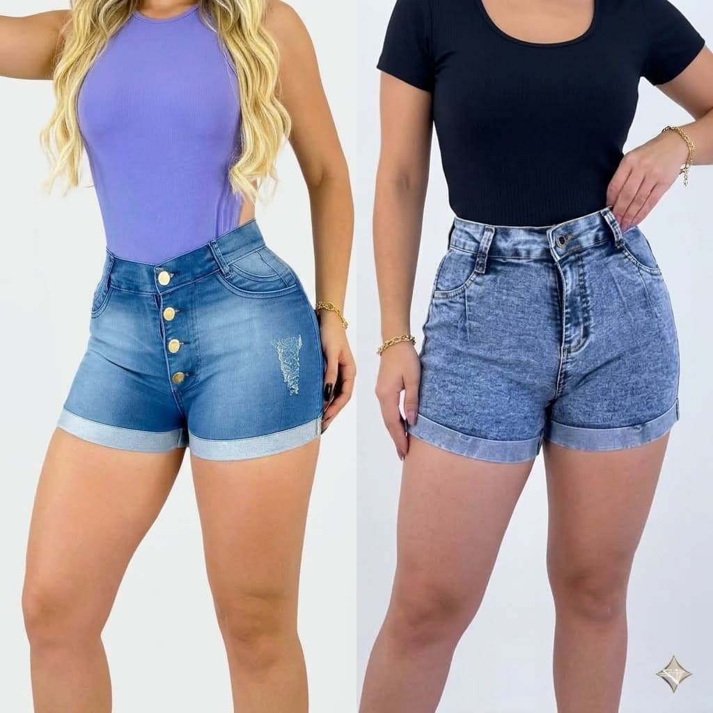 Kit 2 Short Jeans Feminino Cintura Alta ModaZ