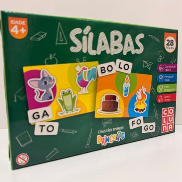 Jogo Educativo Sílabas 28 Peças Alfabetização Infantil Letras e Leitura Crianças Coordenação Motora