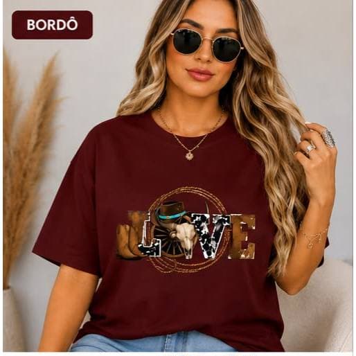 T-shirt de Manga Curta Country Camiseta Feminino Primavera Verão Rodeio