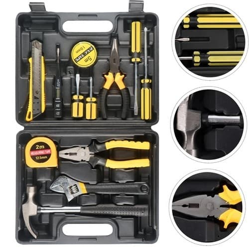 Kit Ferramenta 12 Peças + Maleta Alicate Trena Martelo Multifuncional Ferramentas Pronta Entrega