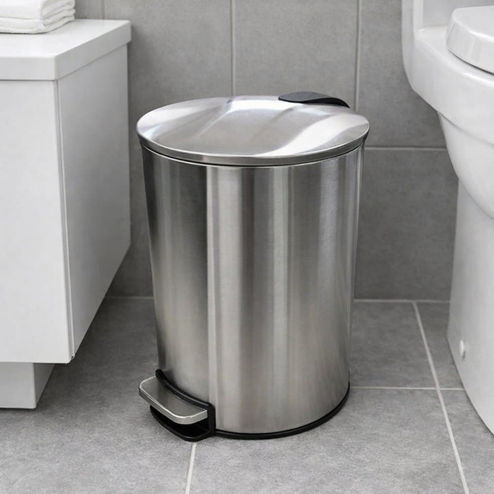 Lixeira Inox 5 Litros Slim com Pedal Fechamento Suave para Banheiro, Escritório e Ambientes Compactos