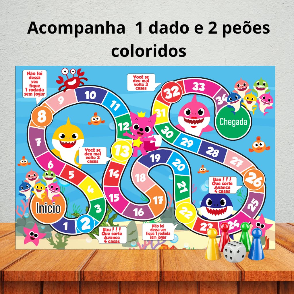 Jogo de tabuleiro para lembrancinha de aniversário/ kit festa/ personalizados - BABY SHARK