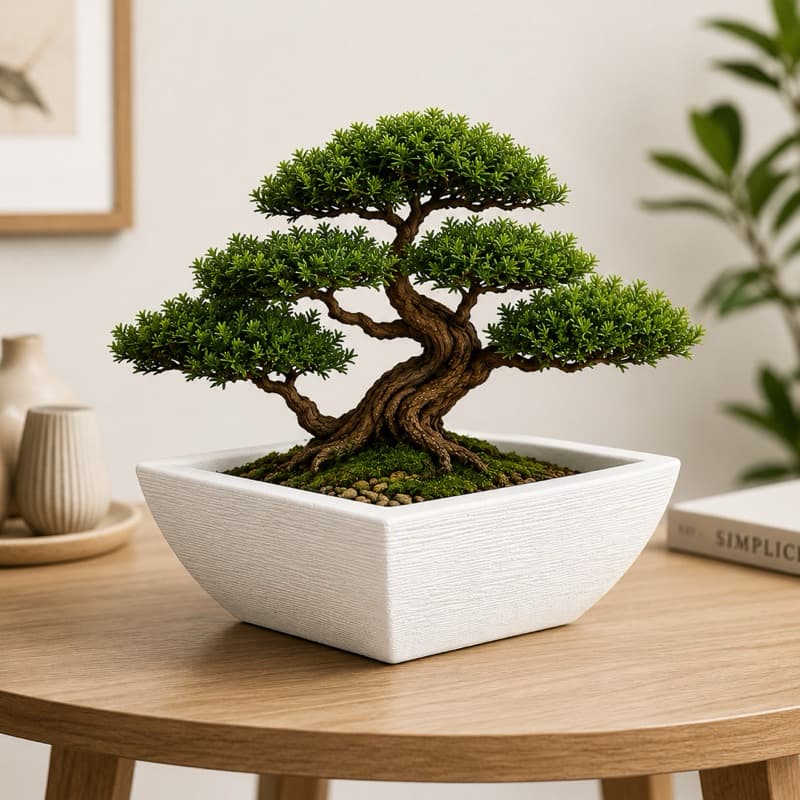 Vaso para Bonsai Retangular Decorativo Texturizado com Prato Coletor para Plantas Jardim Sala Varanda