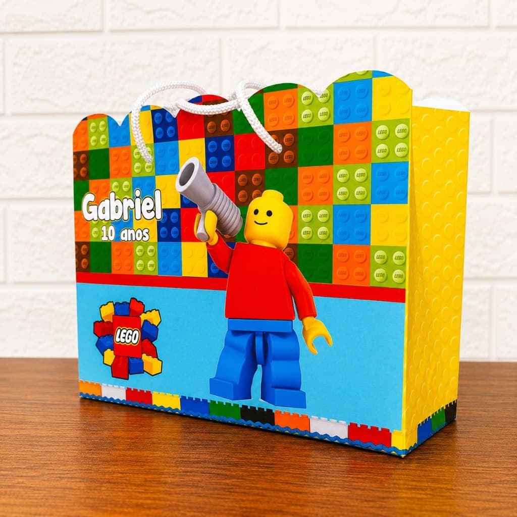 SACOLINHA ONDULADA PERSONALIZADA LEGO-PEGUE E MONTE