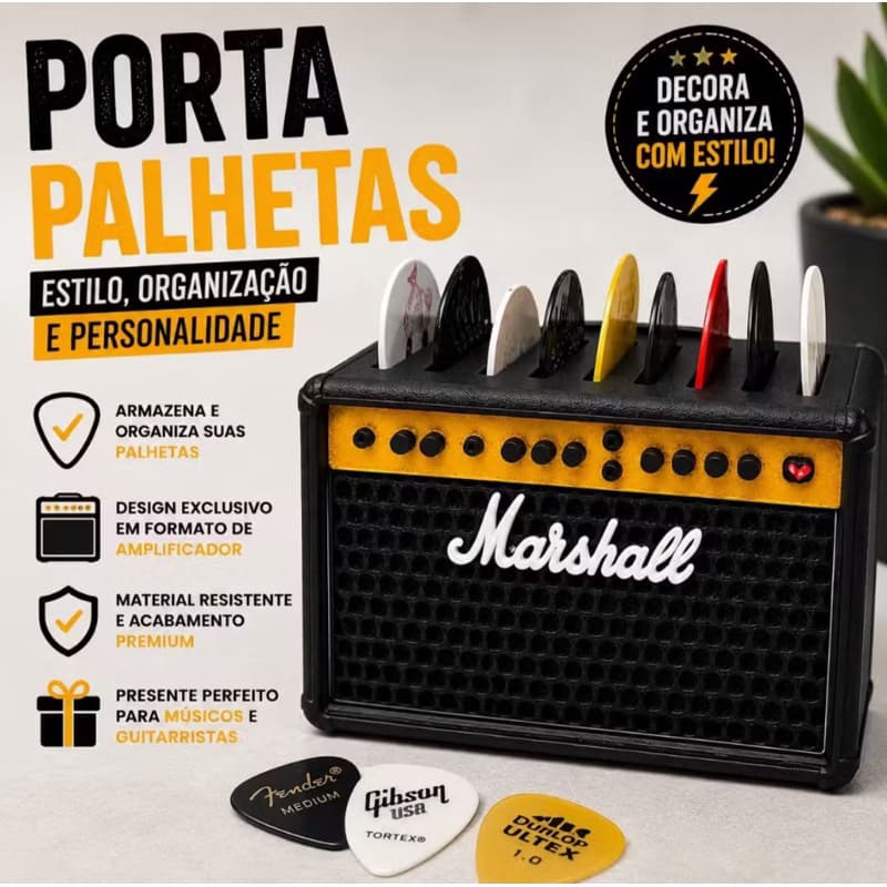 Porta Palheta Amplificador Marshall Violão Guitarra Baixo Suporte para Palhetas Musica Mine Caixa de Som