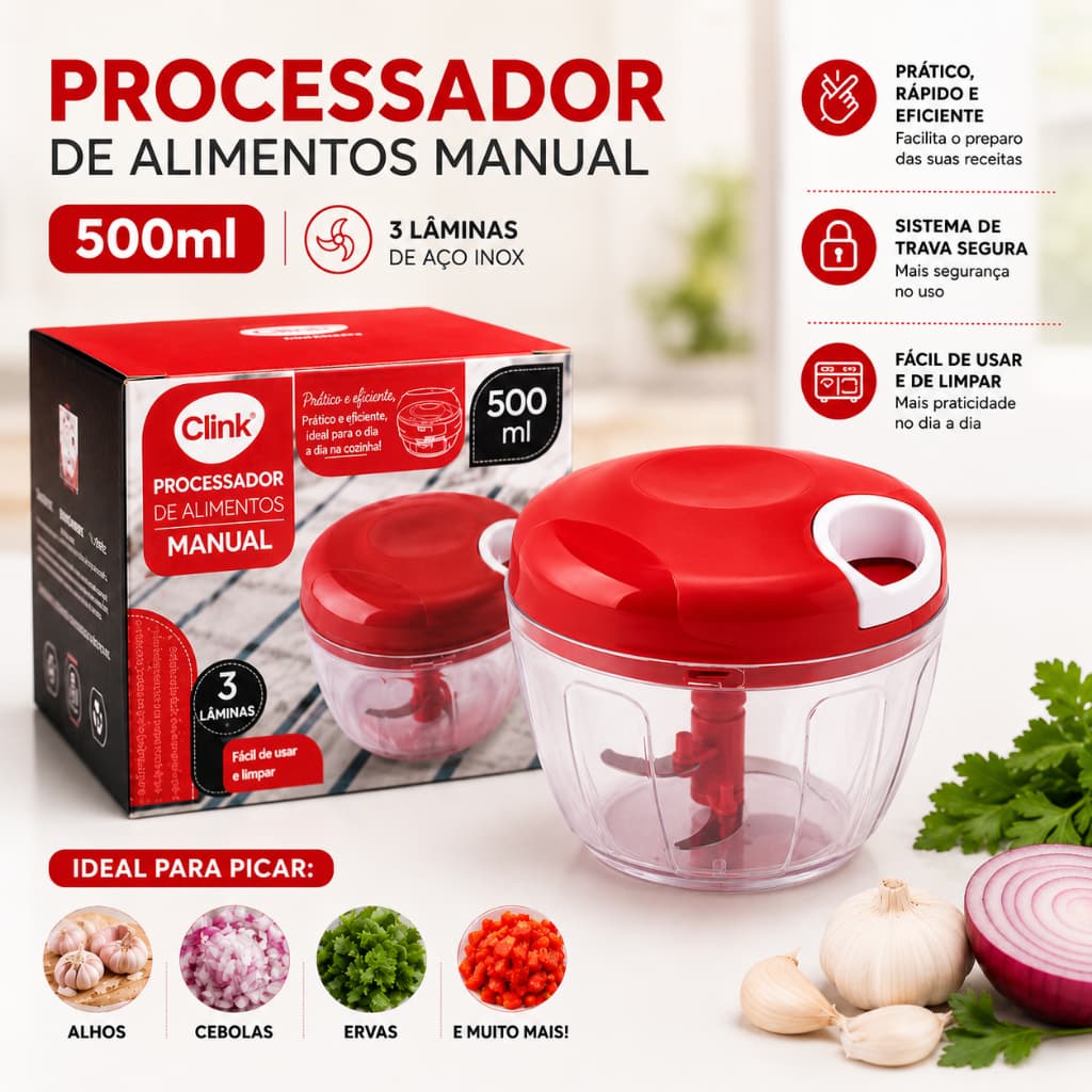 Processador Manual Alimentos 500ml Triturador Picador Cozinha