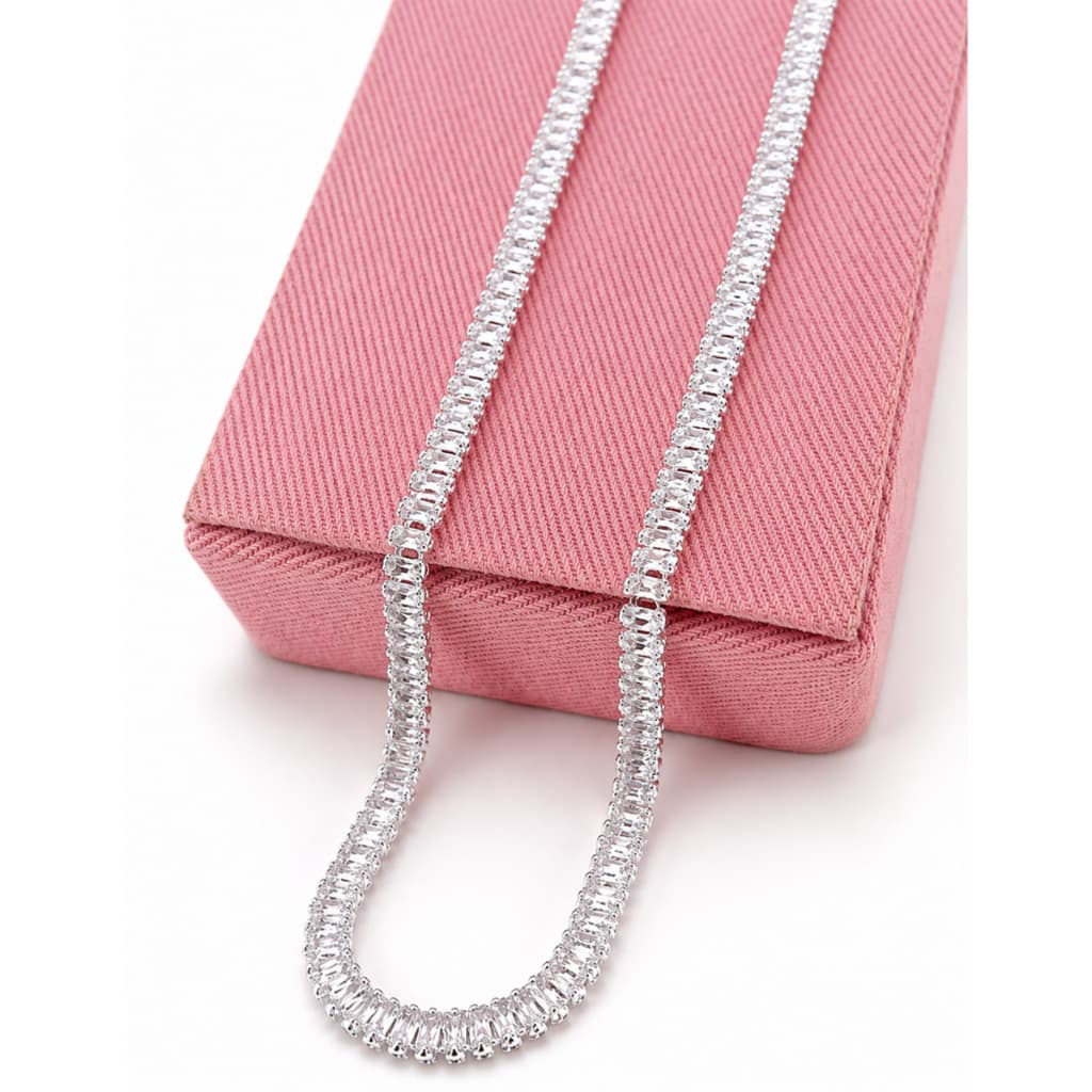 Choker Riviera Baguete Cristais 5mm Banhada em Prata 50 Milésimos Feminina