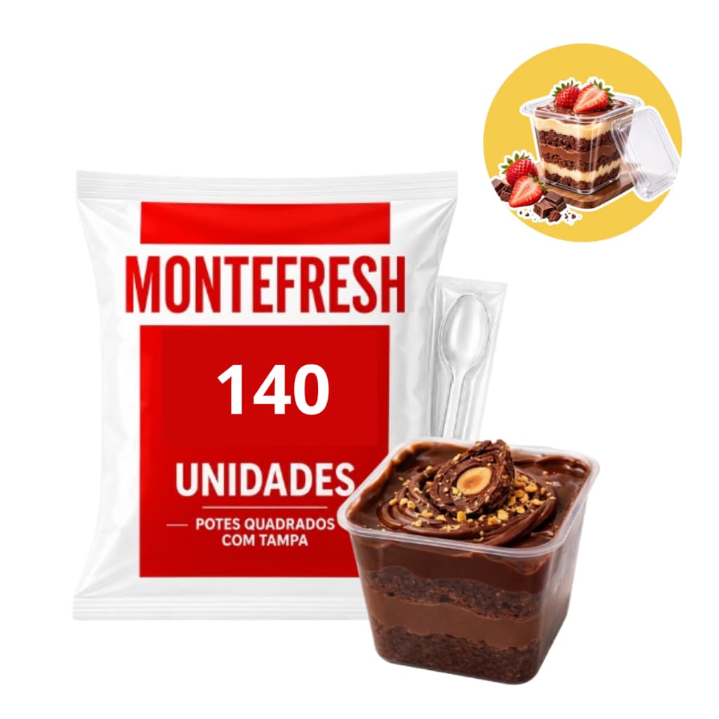 Pote Quadrado 250 ML Com  140 Un + 150 Colheres Sobremesa doces Confeitaria Doceria